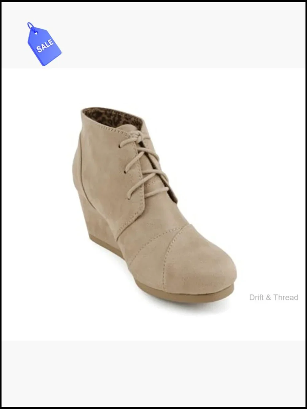 Women Lace Up Round Toe Low Wedge Ankle Bootie Casual Vegan Suede Zip